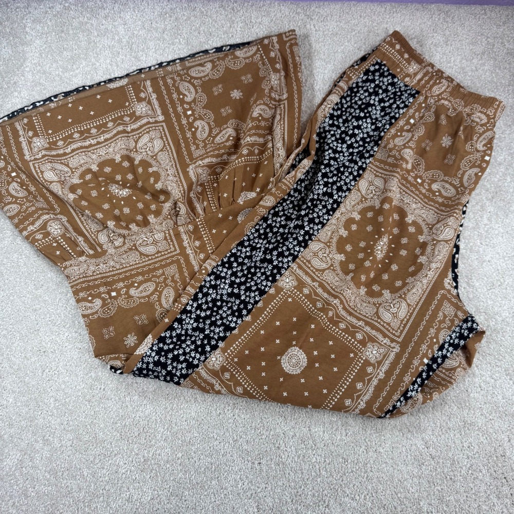 Grace & Emma Women 2XL Patchwork Bandana Floral Leopard Wide Leg Flared Pants